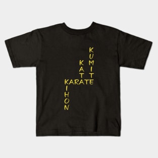 Kihon-Kata-Kumite-Karate Crossword (Gold Font) Kids T-Shirt